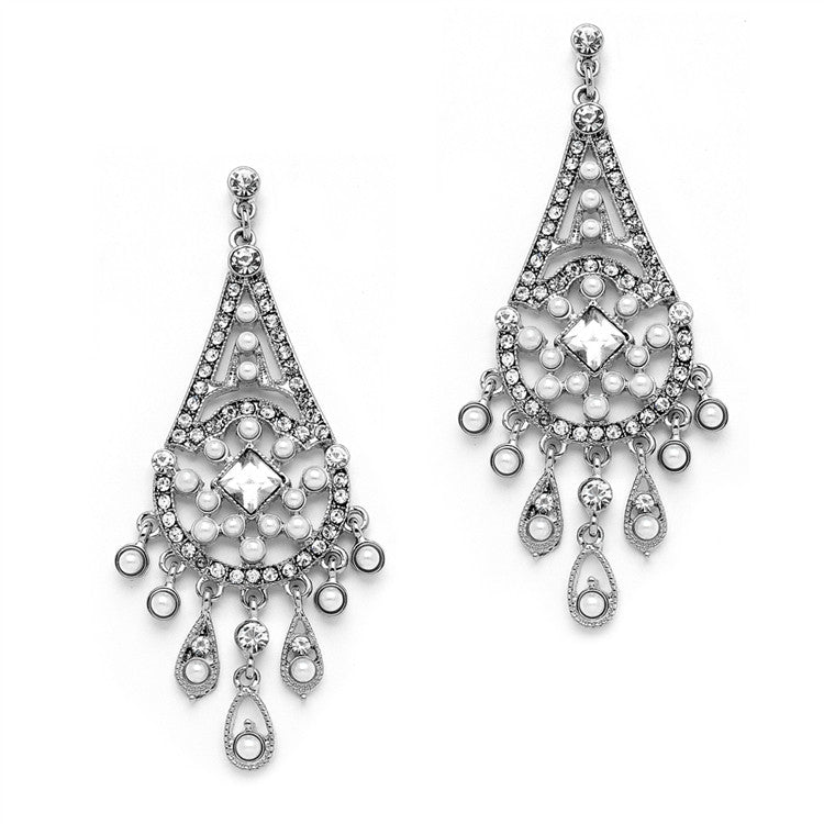 Art Deco Bridal Chandelier Earrings with Inlaid Dainty Pearls 4251E
