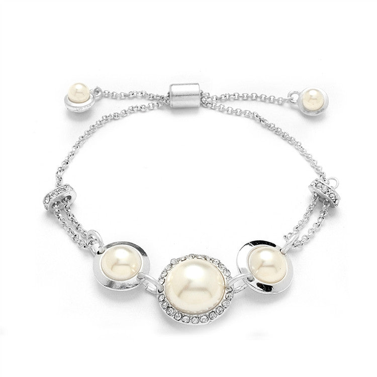 Chic Silvery Pearl and Crystal Pull Chain Bracelet