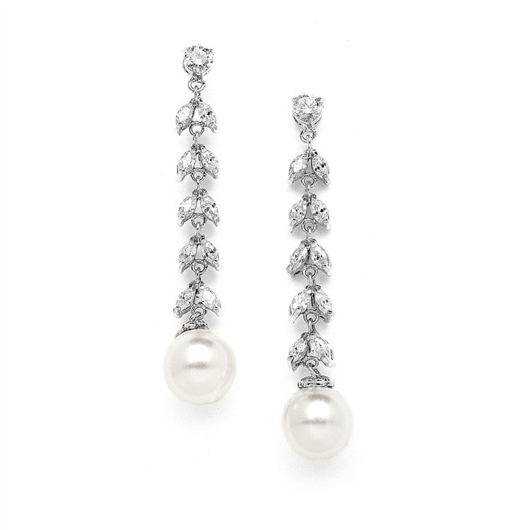 Chic Dangle Bridal Earrings with Soft Ivory Pearls & Marquis CZ's 4261E