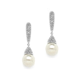 Ivory Pearl Drop Designer Wedding Earrings with Pave CZ 4262E