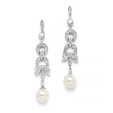 Art Deco Pave CZ Bridal Earrings with Ivory Pearl Drops 4263E