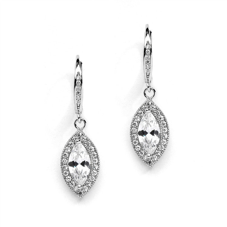Best-Selling Marquis  CZ Drop Wedding Earrings with Vintage Lever Back Tops 4271E