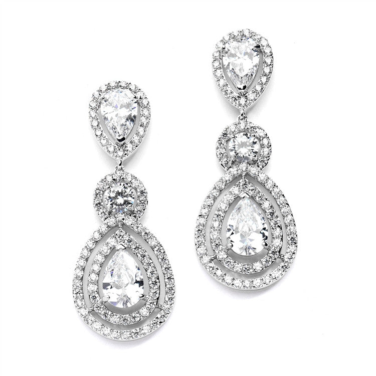Magnificent CZ Statement Earrings for Weddings and Pageants with Framed Pears 4272E