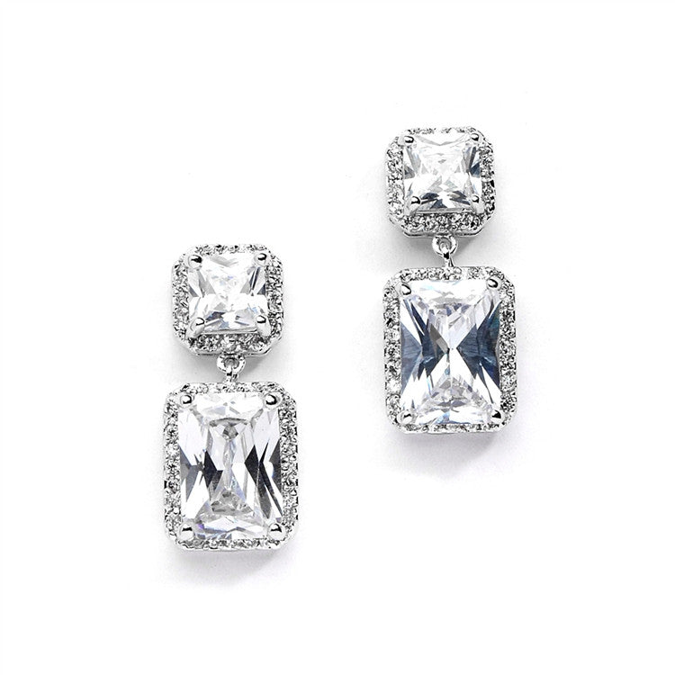 Classic CZ Wedding Earrings with Princess Cut Tops and Emerald Cut Drops 4273E