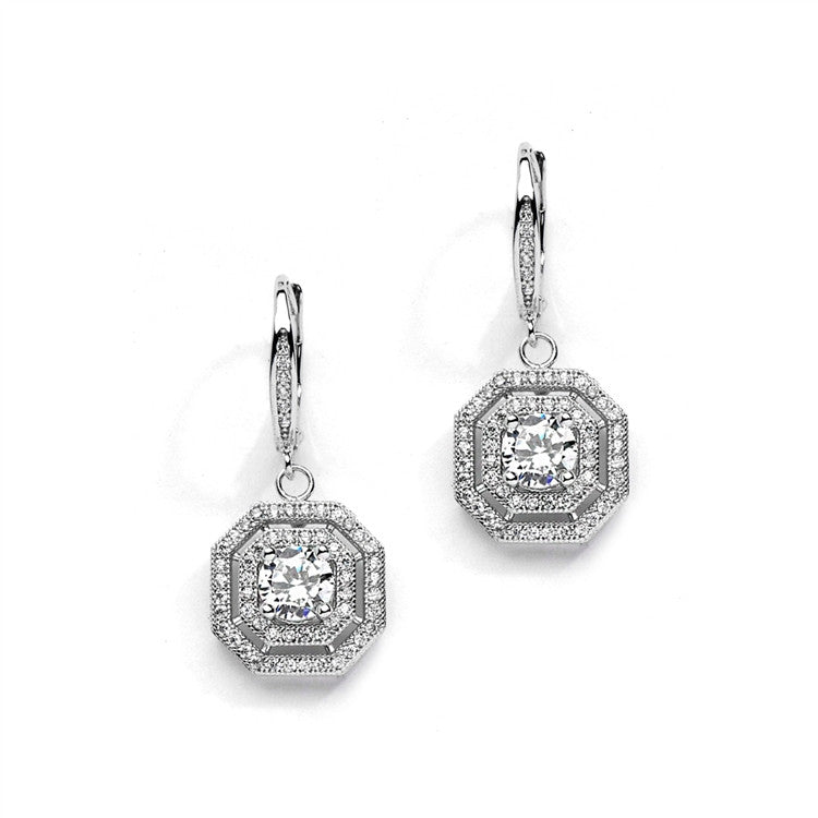 Vintage CZ Dangle Wedding Earrings in Art Deco Style 4283E