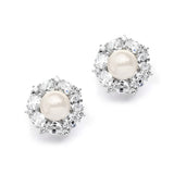 Cubic Zirconia and Bold Cream Pearl Cluster Wedding Earrings 4284E