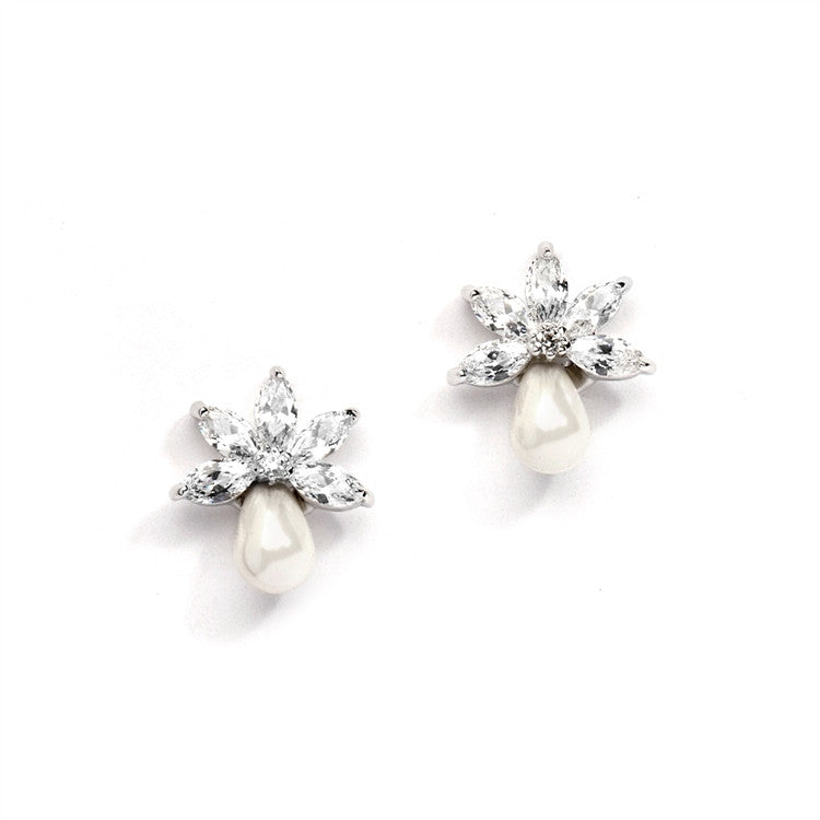 Dainty CZ Bridal Earrings with Freshwater Pearls 4286E