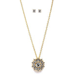 Crystal and Gold Sunburst Pendant & Stud Earrings Set for Bridal and Prom