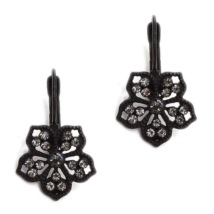 Black Diamond Filigree Flower Drop Earrings for Prom or Bridesmaids 4301E-BD