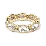 Textured Gold Frame Crystal Pears Stretch Bracelet 4327B