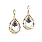 Textured Framed Crystal Pear Euro Wire Earring