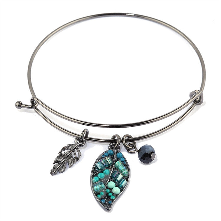 Designer Charm Bangle with Handmade Turquoise Leaf