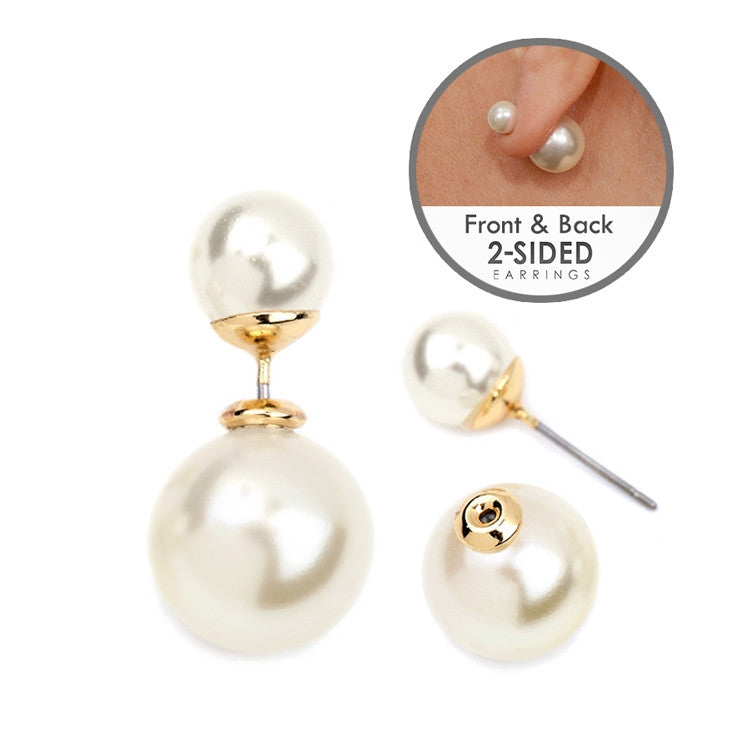 Celebrity Style Double Sided Front and Back Ivory Pearl Stud Earrings
