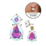Front-Back Earrings with Iridescent Crystal & Gold Studs and Pear shape drops