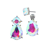 Front-Back Earrings with Iridescent Crystal & Gold Studs and Pear shape drops