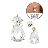 Front-Back Earrings with Iridescent Crystal & Gold Studs and Pear shape drops