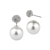 Celebrity Style Double Sided Front Back Ivory Pearl & Crystal Pave Stud Earrings