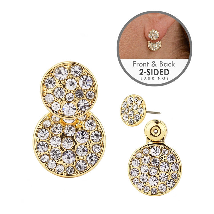 Trendy Front-Back Pave Disc Jacket Earrings in Gold