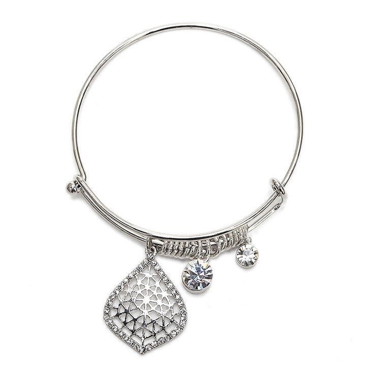 Wire Bangle Charm Bracelet with Crystal Filigree 4358B-S