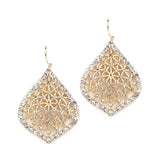 Delicate Filigree and Crystal Gold Dangle Earrings
