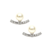 Crystal Curved Gold Ear Jackets with Cream Pearls