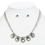 Textured Silver Frame Teardrops Necklace Set 4364S