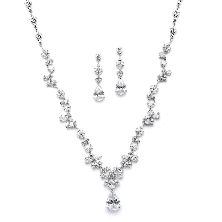 Luxurious CZ Vine Wedding Necklace and Earrings Set 4368S-S