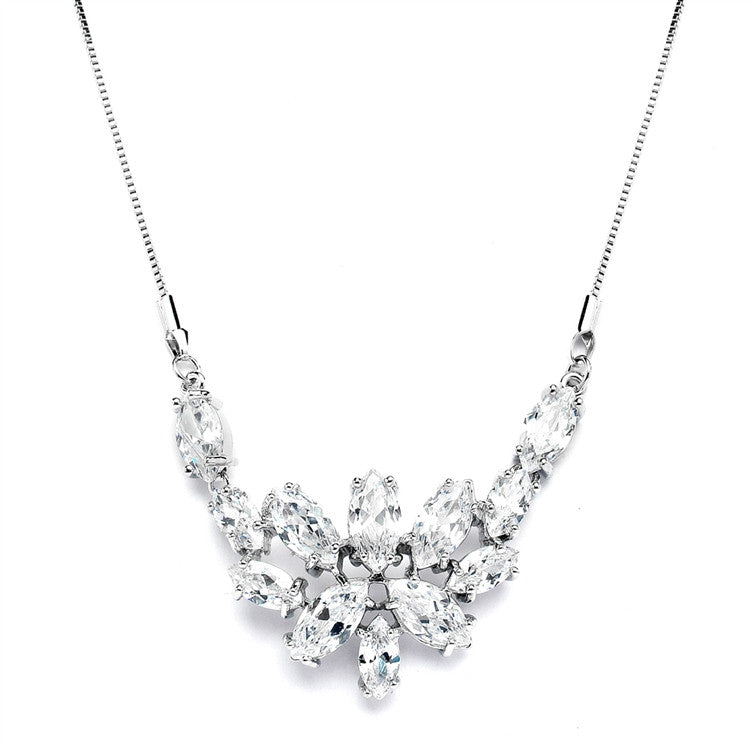 CZ Cluster Wedding Necklace with Marquis Leaves 4371N-S