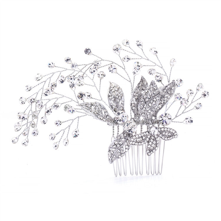 Bridal Hair Comb with Pave Flowers and Crystal Sprays 4382HC-S