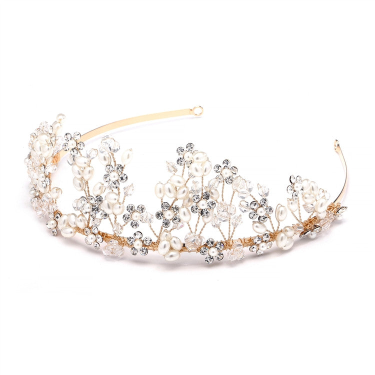 Botanical Pearl Gold Statement Tiara Off 4383T-I-G