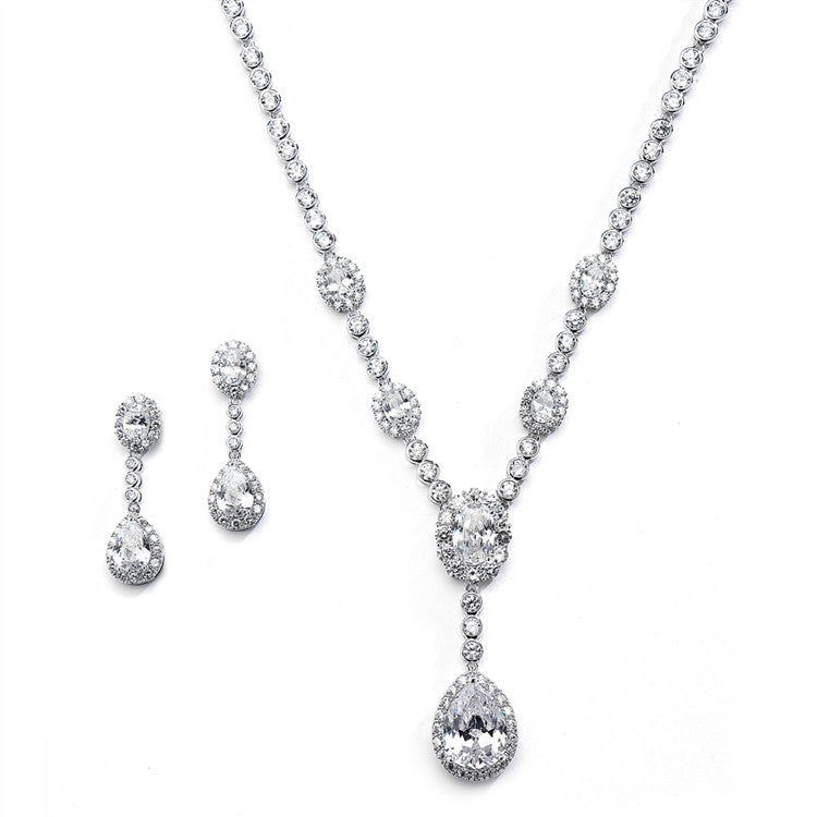 Glamorous Bezel Set CZ Wedding Necklace and Earrings Set 4395S-S