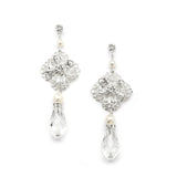 Filigree Bridal Teardrop Earrings with Pearl and Crystal Dangles 4397E-LTI-CR-S