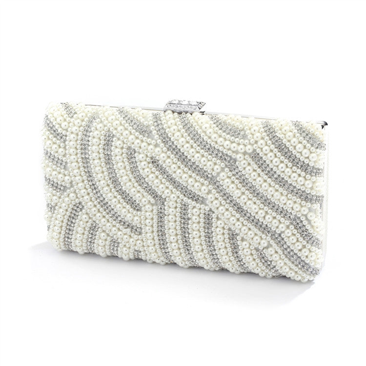 Soft Cream Pearl Bridal Evening Bag with Bezel Crystals 4398EB-SC-S