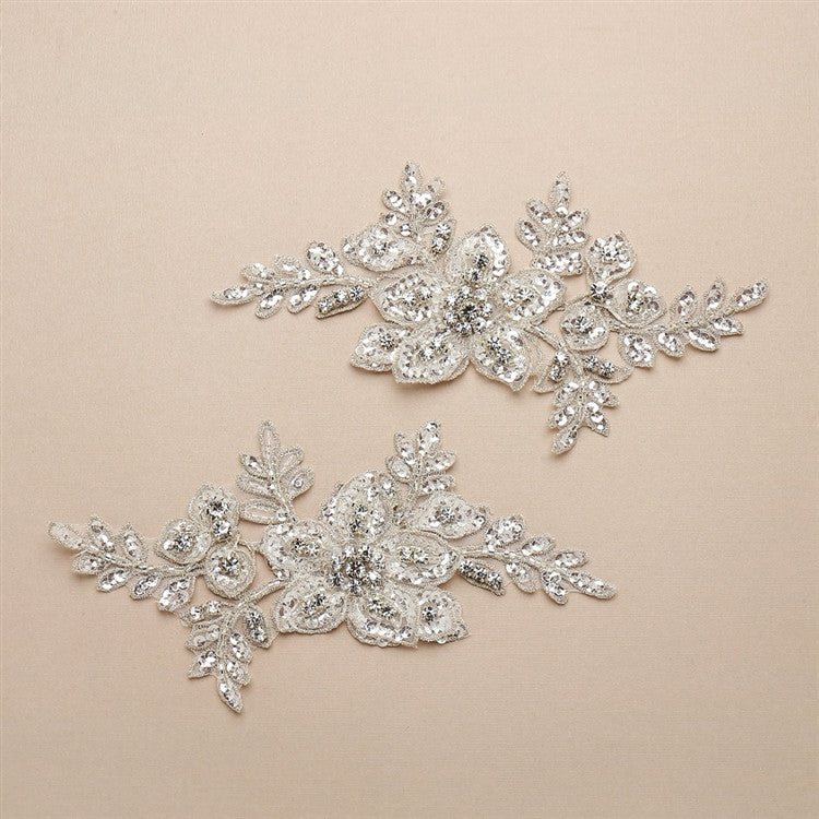 Breathtaking Crystal Bridal Lace Applique in Ivory Floral Vine Motif 4401LA-I