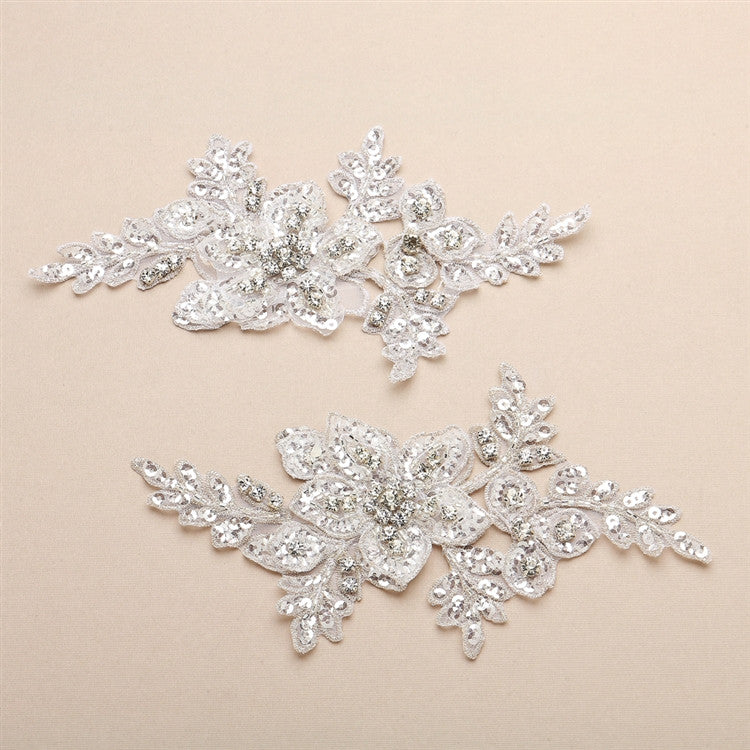 Breathtaking Crystal Bridal Lace Applique in White Floral Vine Motif 4401LA-W