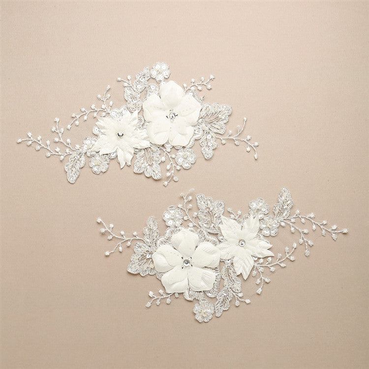 Luxurious Embroidered Ivory Bridal Lace Applique with Dimensional Flowers 4403LA-I