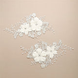Luxurious Embroidered Ivory Bridal Lace Applique with Dimensional Flowers 4403LA-I