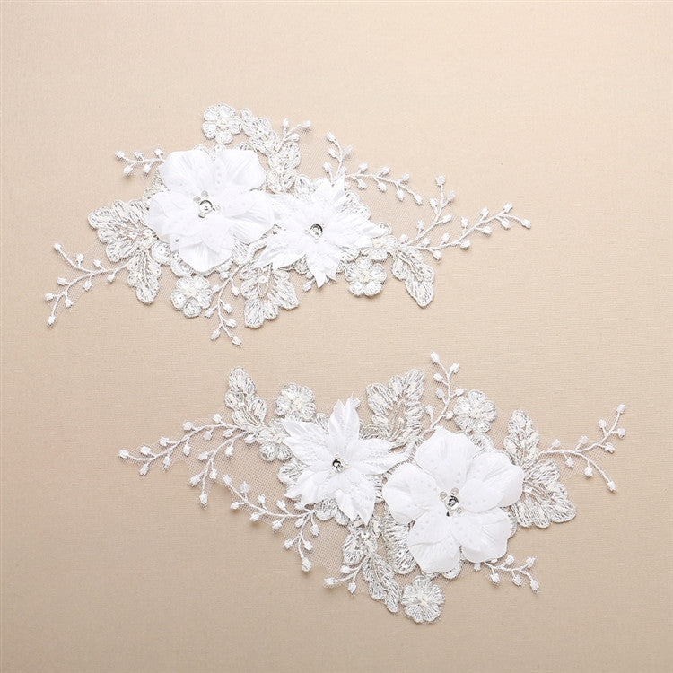 Luxurious Embroidered White Bridal Lace Applique with Dimensional Flowers 4403LA-W