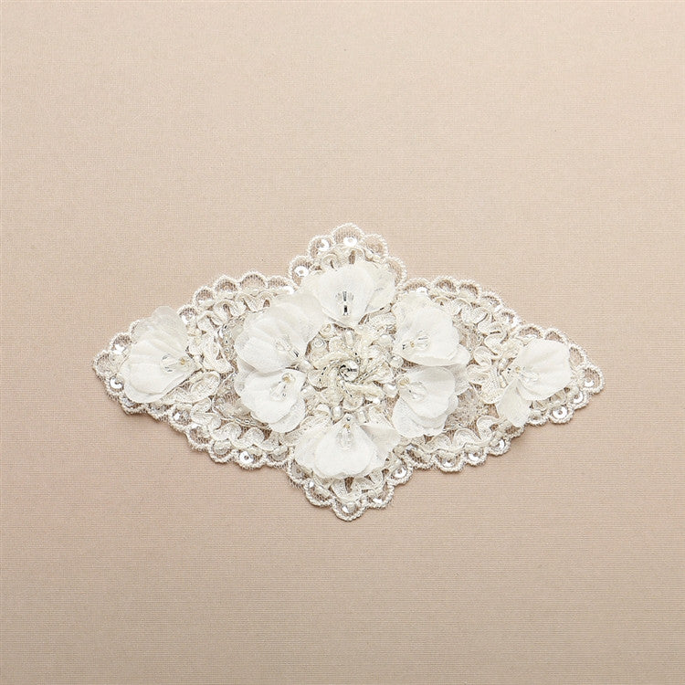 Bridal Lace Applique Embellsihment with Delicate Crepe petals and Crystals 4407LA-I