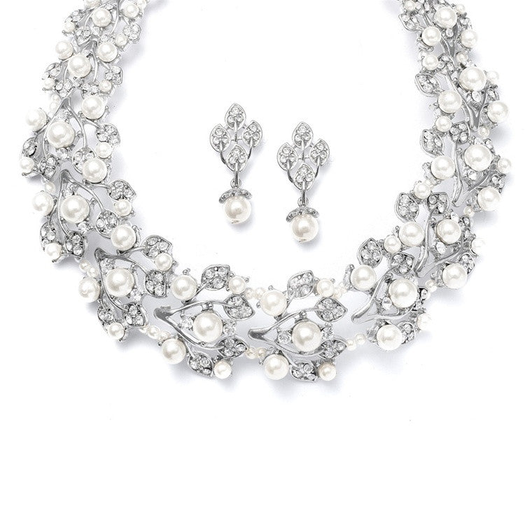 Bold Pearl Vine Wedding Choker Necklace Set 440S
