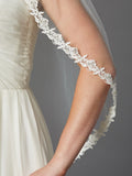 Single Layer Fingertip Lace Edge Mantilla Wedding Veil with Beads & Sequins 4415V-I