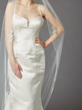 Cathedral Wedding Veil with Silver Embroidered Beaded Lace Appliques & Pencil Edge 4417V-I-S