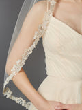 Rum Pink Fingertip Length Mantilla with Embroidered Lace Edge 1-Tier 4419V-I-RMPK