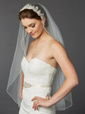 1-Layer Fingertip Bridal Veil with Embroidered Silver Lace Applique Headpiece 4421V-I-S