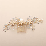 Bridal Hair Comb with Silvery Gold Leaves, Freshwater Pearl and Crystal Sprays 4425HC-I-G