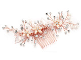 Bridal Hair Comb with Silvery Rose Gold Leaves, Freshwater Pearl and Crystal Sprays 4425HC-I-RG