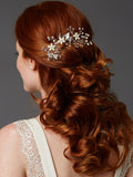 Bridal Hair Comb with Hand Painted Leaves, Freshwater Pearls and Crystals Sprays 4425HC-I-S