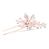 Bridal Hair Pin with Silvery Rose Gold Leaves, Freshwater Pearl and Crystal Sprays 4426HS-I-RG
