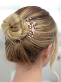 Bridal Hair Pin with Silvery Rose Gold Leaves, Freshwater Pearl and Crystal Sprays 4426HS-I-RG