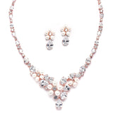 Ravishing Rose Gold Freshwater Pearl and CZ Statement Necklace and Earrings Set 4430S-I-RG